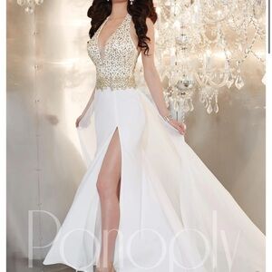 Panoply by House of Wu White & Gold Sequin Halter Gown | Prom / Pageant Dress